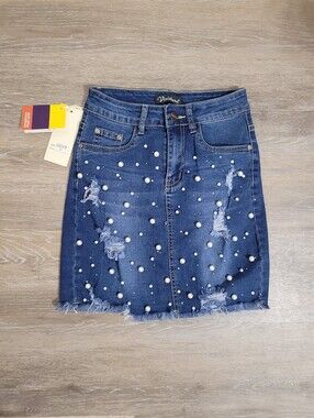 Bling Denim Mini Skirt Size Small  Distressed Streetwear Y2k Backtoschool